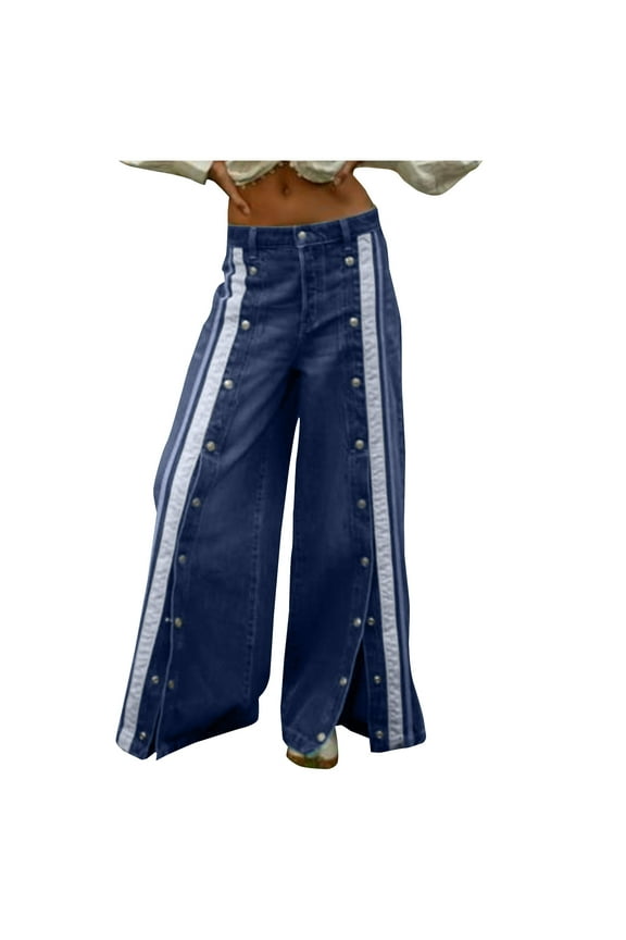 Women Wide Leg Jeans Low Waist Baggy Jeans Loose Boyfriends Trousers Denim Pants Y2K 90s Streetwear Blue M