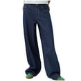 thumbnail image 1 of YYUIJK Women Wide Leg Jeans Low Waist Baggy Jeans Loose Boyfriends Trousers Denim Pants Y2K 90s Streetwear Blue XL, 1 of 7