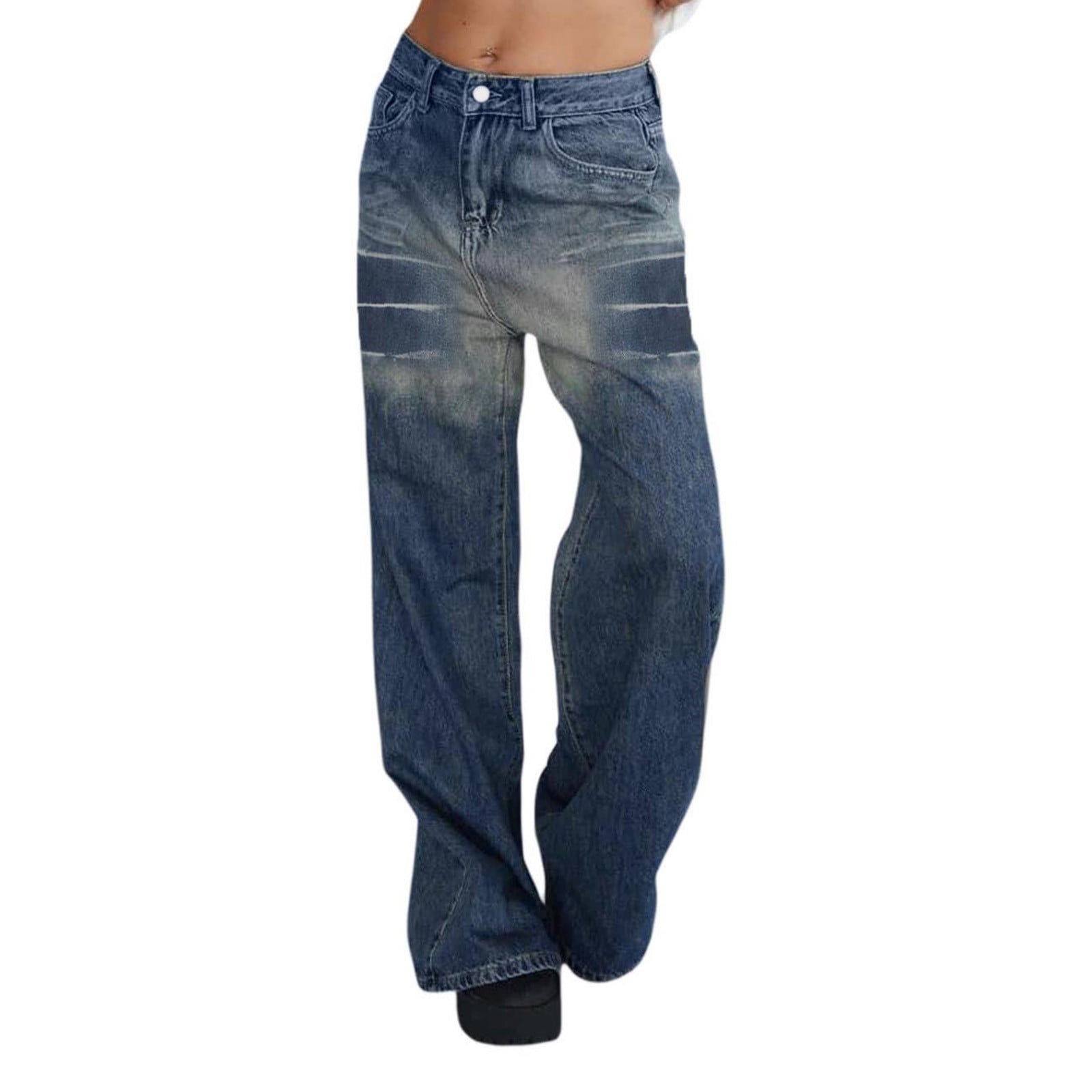 Denim Jeans For Women Wide Leg Jeans Low Waist Baggy Jeans For Women Loose Boyfriends Jeans Denim Pants Y2k Navy M