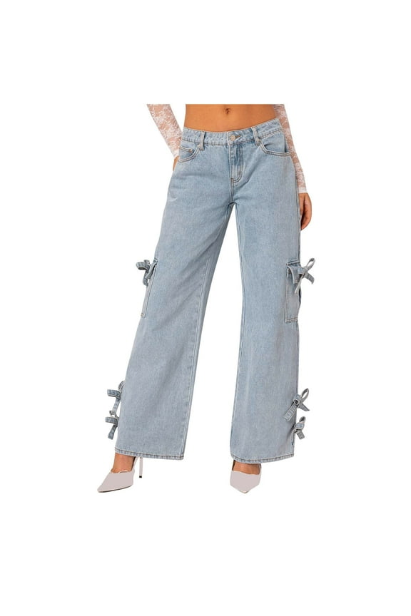 Women Wide Leg Jeans Low Waist Baggy Jeans Loose Boyfriends Trousers Denim Pants Y2K 90s Streetwear Light Blue M