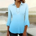 thumbnail image 1 of YYUIJK Women's 3/4 Sleeve Tops Dressy Casual Business Work Blouses Cotton Office Shirts Light Blue L, 1 of 7