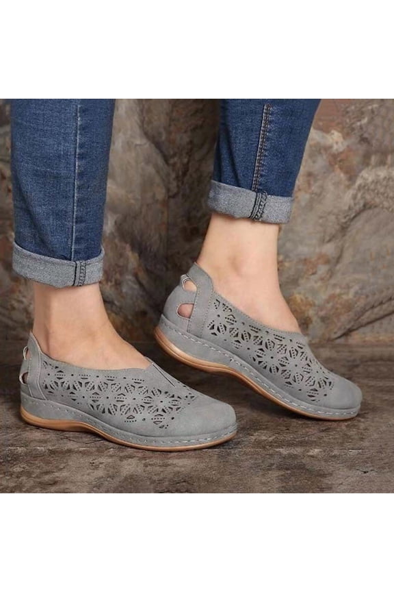 Women’s Ballet Flat Daisy Round Toe Dress Shoes Casual Slip On Rope Loafer Gray 8