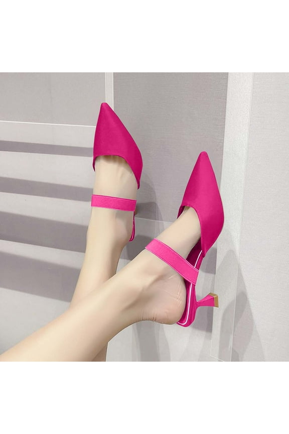 Women's High Heel Closed Toe Sandals Ladies Pointed Toe Cross Ankle Strap High Heel Pumps Business Wedding Party Dress Sandals Hot Pink 8