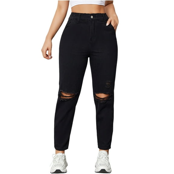 YYUIJK Women’s Plain Skinny Jeggings for Women Mid Waist Stretch Fit Jeans Denim Legging Trousers with Pockets Black M