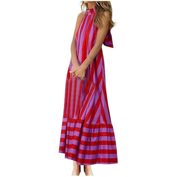 YYUIJK Women's Summer Maxi Dress Short Sleeve V Neck Casual Loose Long Beach Split Dresses Hot Pink L
