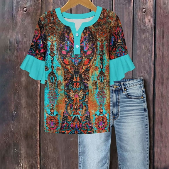 YYUIJK Womens Floral Printed T Shirts Short Sleeve Tops Dressy Casual Blouses Spring Summer Outfits Multicolor S