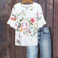 thumbnail image 1 of YYUIJK Womens Floral Printed T Shirts Short Sleeve Tops Dressy Casual Blouses Spring Summer Outfits White M, 1 of 5