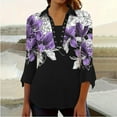 thumbnail image 1 of YYUIJK Womens Short Sleeve Henley Tops V Neck Dressy Casual Loose Fit Shirts Summer Flowy Blouses 2025 Trendy Clothes Black B XXL, 1 of 7