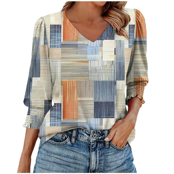 YYUIJK Womens Summer Tops Dressy Casual Blouses Business 3/4 Sleeve Shirt 2025 Cute Trendy Sweater Khaki XL