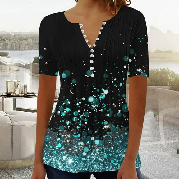 YYUIJK Womens Summer Tops Floral Printed Short Sleeve Shirts V Neck Elegant Trendy Tunic Blouses Multicolor C S