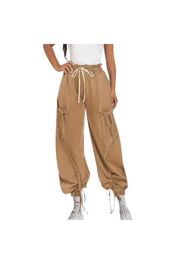 Y2k Cargo Jeans Women Multi Pocket Baggy Denim Pants Vintage Flap Pocket Trousers Straight Leg Jeans Khaki XXL