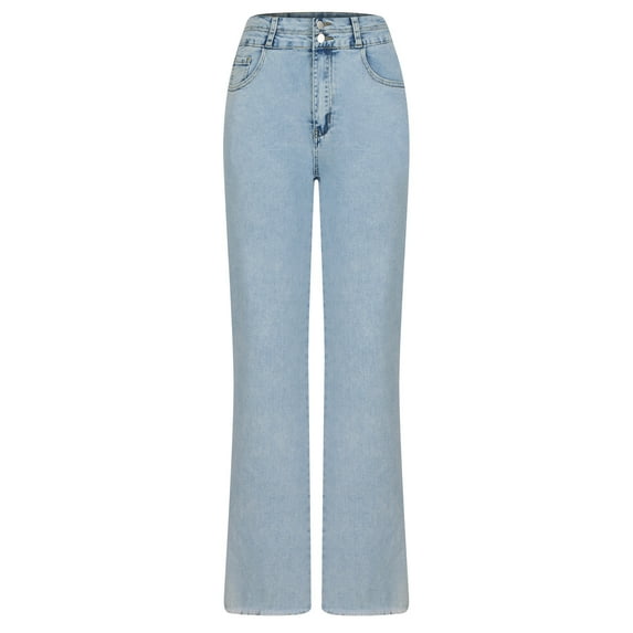 YYUIJK Y2k Cargo Jeans Women Multi Pocket Baggy Denim Pants Vintage Flap Pocket Trousers Straight Wide Leg Jeans Light Blue M
