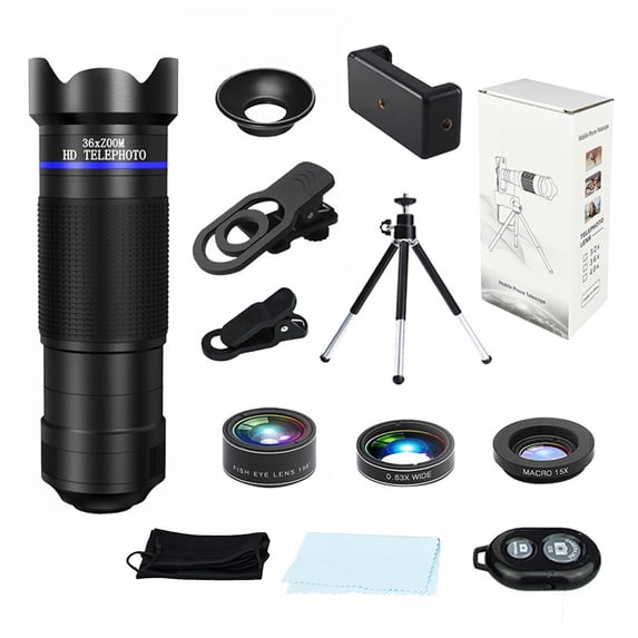 YYUZH 36X Telephoto Lens Kit for Mobile Phones, HD External Camera Lens with Phone Clip Remote Control and Tripod for Long-Distance Photography and Video