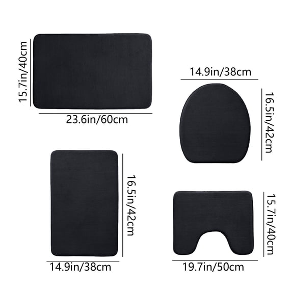 YYUZH 4-Piece Plain Weave Bath Mat Set with Rubber Backing, Non-Slip and Absorbent, Smooth Surface Bathroom Rugs, Machine Washable and Soft Touch