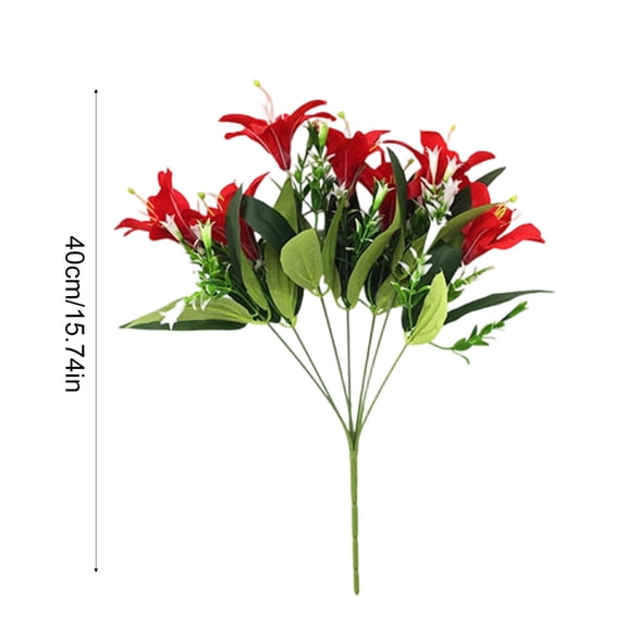 YYUZH Artificial Lilies Flowers Fake Lilium Bouquet with Green Leaves for Home Decor Table Centerpieces Wedding Party Event Decoration