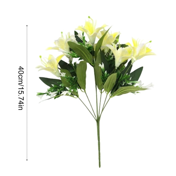 YYUZH Artificial Lilies Flowers Fake Lilium Bouquet with Green Leaves for Home Decor Table Centerpieces Wedding Party Event Decoration