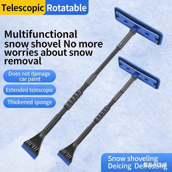 YYUZH EVA Car Snow Shovel with Telescopic Handle, Scratch-Free Scraper and Ice Breaker Combo, Winter Tool for Windshield Roof and Hood Snow Removal, Compact for Cars SUVs Trucks and Motorcycles