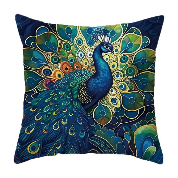 YYUZH Peacock Pattern Embroidered-Style Pillow Cover, Vintage Inspired Cushion Cover for Living Room Decor, Polyester Fabric with Digital Printing, Easy to Clean