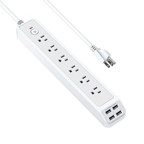 YYUZH Power Strip with 6 AC Outlets and 4 USB Charging Ports, 2500W Surge Protector Extension Cord with On/Off Switch, 1.8M Long Cable for Home, Office, and Travel Use