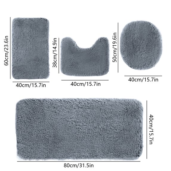 YYUZH Solid Color 4-Piece Bath Mat Set, Luxury Plush Bathroom Rugs, Fast-Drying Absorbent Toilet and Shower Mats with Stable Backing, Machine Washable Home Decor