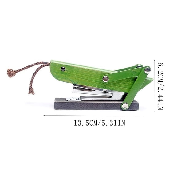 YYUZH Solid Wood Stapler, Grasshopper-Shaped Green Wooden Desktop Decoration and Office Tool, Animal Design Stapler for Paper Binding