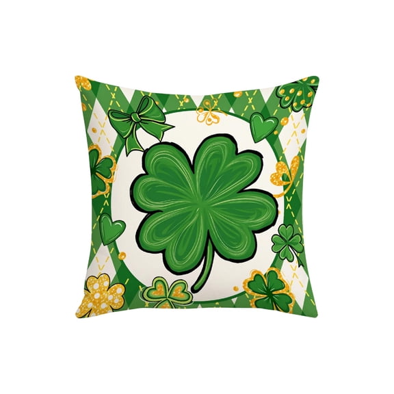 YYUZH St. Patrick's Day Four-leaf Clover Throw Pillow, Green Decorative Cushion for Sofa and Bed, Festive Home Decor for Irish Holiday