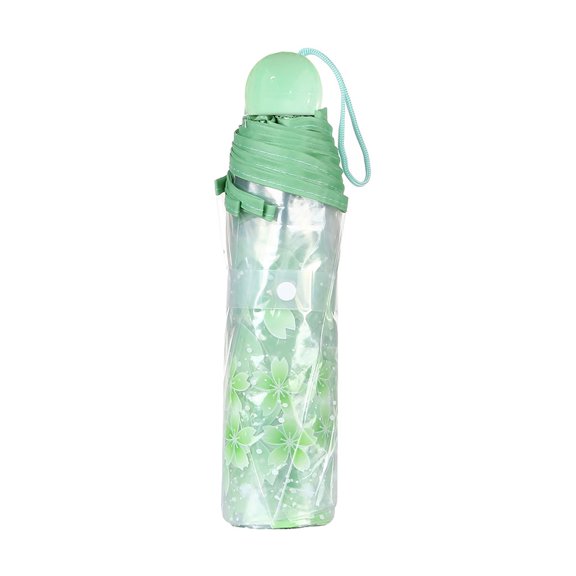 YYUZH Transparent Clear 3-Fold Umbrella with Cherry Blossom Pattern in Pink Green Blue and Purple for Sun and Rain Protection Portable and Compact Design