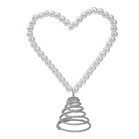 YYUZH Valentine's Day Pearl Heart Spring Tree Topper - Romantic Home Decor for Tables, Mantels, and Photo Backdrops, White Pearls and Chrome Coil Design, 10 Inches Tall