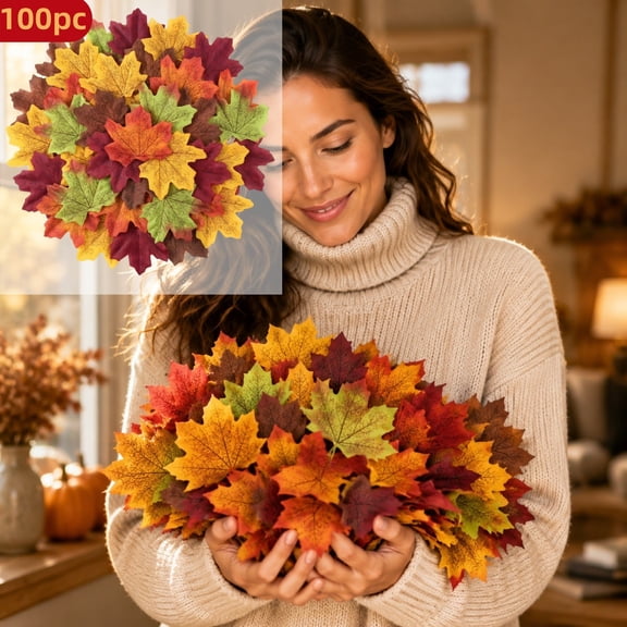 YYV 100 Pieces Artificial Maple Leaves Nordic Style Autumn Decorations for Thanksgiving Halloween Scene Layout Table Scatter and Fall Wreath Making