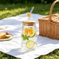 thumbnail image 1 of YYV 450ML Clear Vertical Ribbed Glass Cup With Bow Accent Lid And Glass Straw Stylish Iced Coffee Smoothie Tumbler Portable Drink Mug Indoor Outdoor Daily Use, 1 of 6