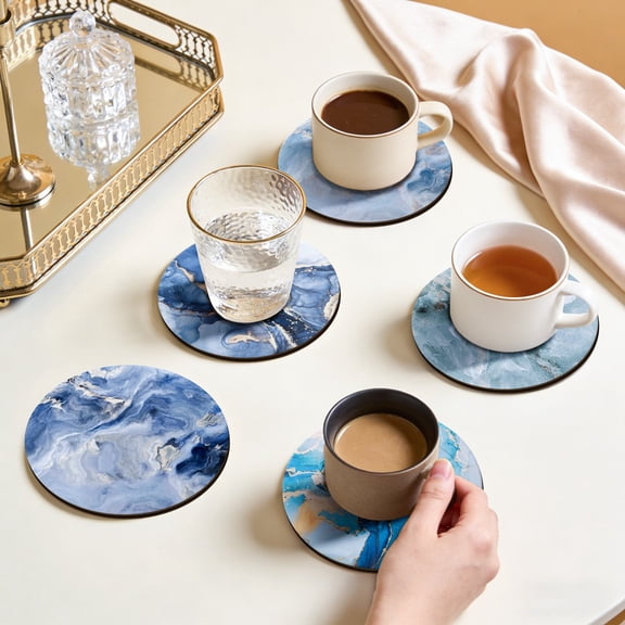 YYV 5 Pack Wooden Heat-Insulating Tea Mats Natural Wood Cup Coasters Set Table Protection Durable Non-Slip Drink Placemat for Kitchen Office