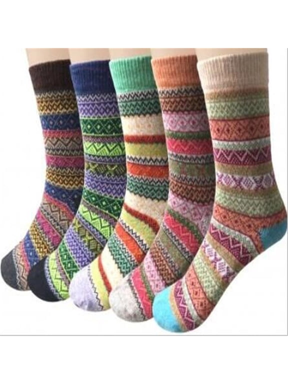 5 Pairs Rabbit Wool Color Block Mid Calf Thermal Socks For Women, Thick Warm Fall Winter Insulated Hosiery, Soft Stretch Foot Cover For Daily Cold Weather Home Outdoor Fashion Styling