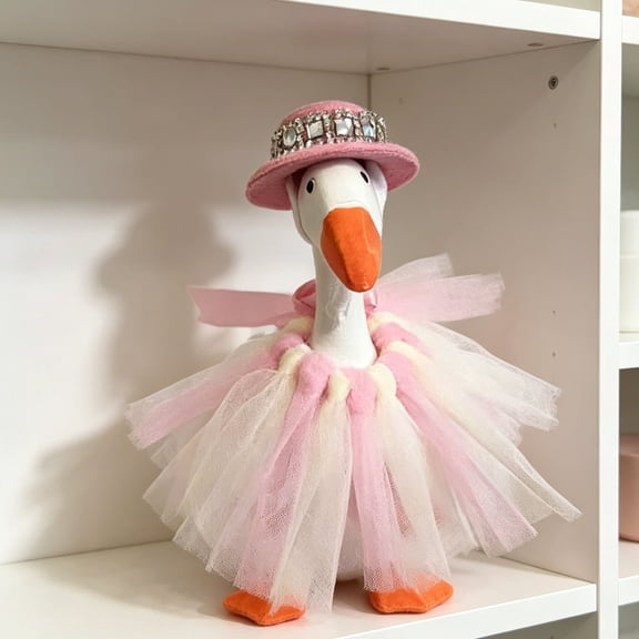 YYV 7 in. Doll Skirt And Rhinestone Hat Mini Outfit For Tabletop Goose Figurines Decorative Costume Set Cute Pink Tutu And Hat For Mini Decorative Display Accessory