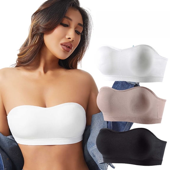 YYV Bandeau Bras for Women Best Strapless Bra Strapless Wrapped Bandeau Tube Bra Solid Color Seamless No-Slip Anti-Exposure Design Breathable Stretch Fabric Soft Support Invisible Under Dresses