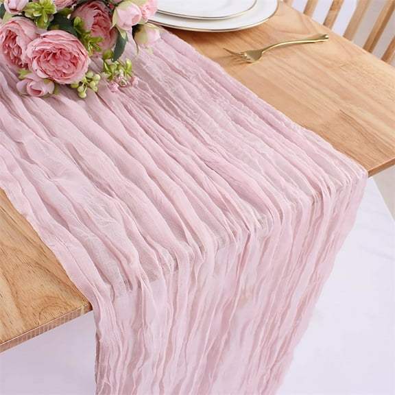 YYV Bohemian Wrinkled Cheesecloth Table Flag Sheer Overlay Rustling Textured Party Wedding Table Runner Decorative Linen Accent For Dining Buffet Bridal Shower Tablescape Décor
