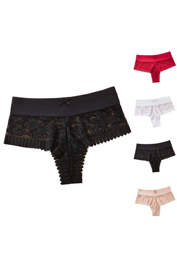 Bow-Front Lace Thong Seamless Stretch Low-Rise Breathable No-Show Design Delicate Trim Elastic Waist Soft Cotton Lined Crotch Invisible Thong Comfortable Intimate Underwear