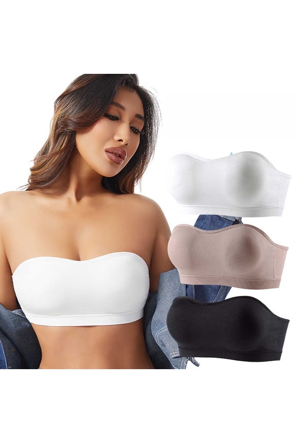 Bralette Strapless Bra Strapless Wrapped Bandeau Tube Bra Solid Color Seamless No-Slip Anti-Exposure Design Breathable Stretch Fabric Soft Support Invisible Under Dresses Off-Shoulder