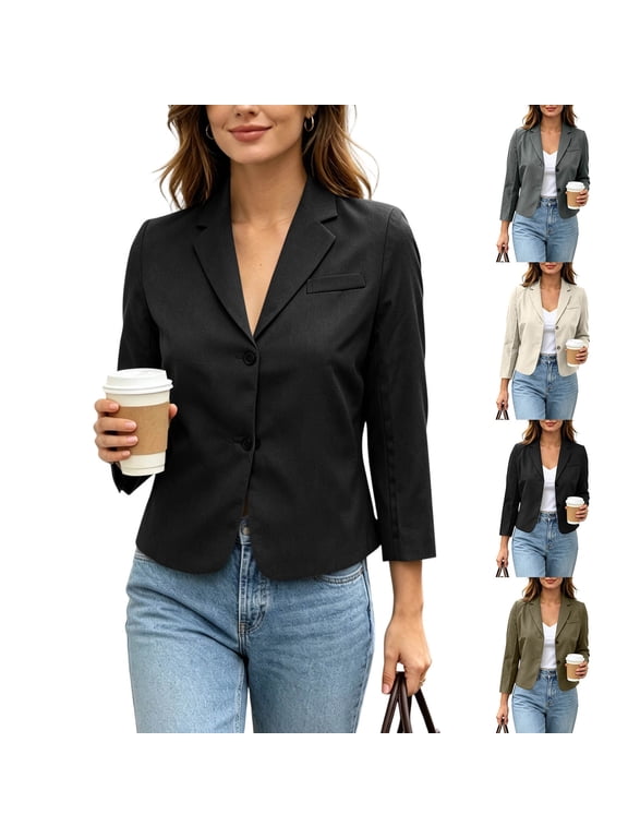 British Style Solid Blazer Jacket For Women, Turn Down Collar Deep V Neck Decorative Chest Pocket Button Long Sleeve Outer Coat, Elegant Slim Fit Daily Office Outer Layer Sky Blue XXL