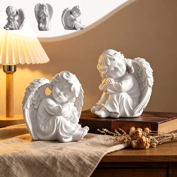 YYV Cherub Resin Figurine Praying Hugging Angel Statue Decorative Memorial Ornament For Home Mantel Shelf Desk Religious Keepsake Gift Tabletop Decor Cherub Statue