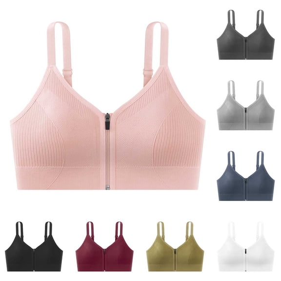 YYV Comfortable Comfortable Front-Zip Shockproof Sports Bra Quick-Dry Breathable Hollow Back Design Removable Pads Secure Zipper Medium Support For Running Yoga Gym Comfortable Activewear