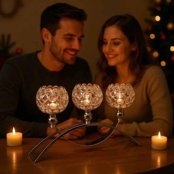 YYV European Plated Gold Three-Arm Arch Candelabra Crystal Candle Holder Romantic Dining Table Decor for Hotel Home