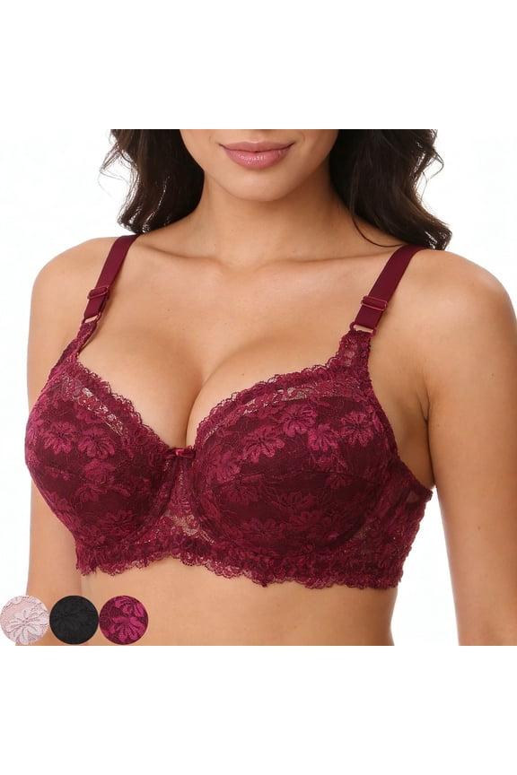 Everyday Bras Bras for Women Lace Sports Bras for Women Front-Closure Lace-Trim Wireless Adjustment Bra Breathable Seamless Stitching Contour Lift Side-Gathering Support Easy-On Design