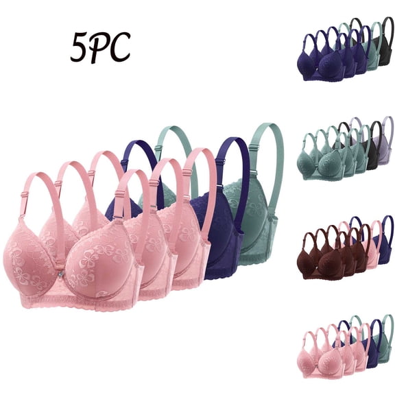 YYV Everyday Bras Push up Bras for Women Comfortable Breathable 5-Pack Wireless Lace Comfort Bra Breathable No-Wire Soft Support Stretch Fabric Everyday Seamless Comfort Underwear Lace Trim