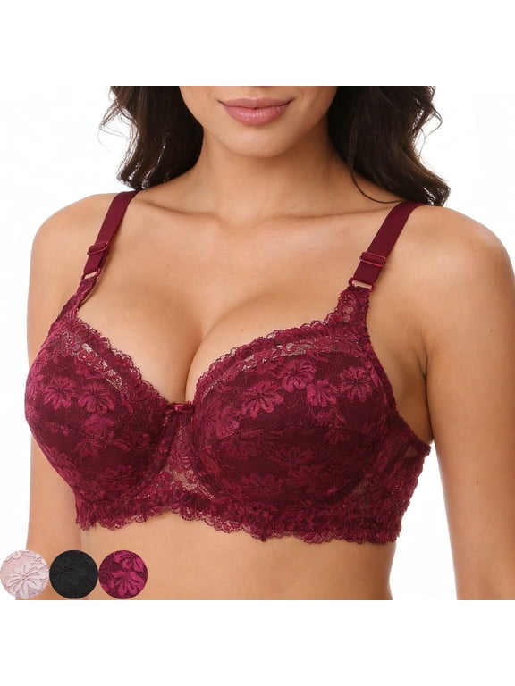 Everyday Bras Sexy Lace Bra Sports Bras for Women Large Bust Front-Closure Lace-Trim Wireless Adjustment Bra Breathable Seamless Stitching Contour Lift Side-Gathering Support Easy-On Design