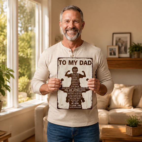 YYV Father's Day Iron Plaque Rustic Metal Wall Decoration For Father Indoor Outdoor Hanging Sign Distressed Finish With Mounting Hardware, Sentimental Gift For Dad, Home Decor, Father's Day Gift