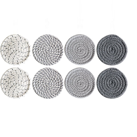 YYV Gifts 8 Pack Woven Cotton Drink Coasters Absorbent Round Cup Mats Handmade Crochet Colorful Table Protection Heat Resistant Non Slip Decorative Home Kitchen Entertaining