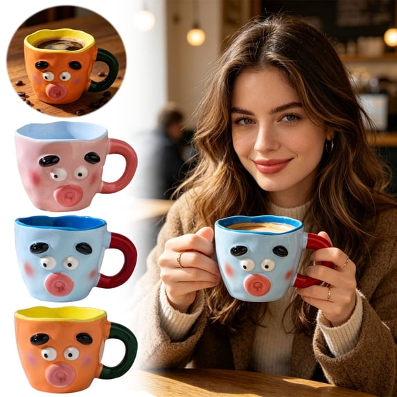 YYV Gifts Funny Ugly Cute Ceramic Coffee Mug Contrast Color Novelty Couple Birthday Gift Large Handle Durable Dishwasher Safe Stoneware Office Home Morning Coffee Cup
