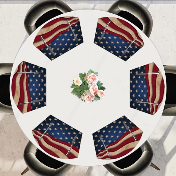YYV Gifts Pack of 6 Flag Wedge Placemats Wipeable Washable Pvc Dinner Table Heat Resistant Place Mats Patriotic Table Setting for Fourth of July BBQ Party Home Dining
