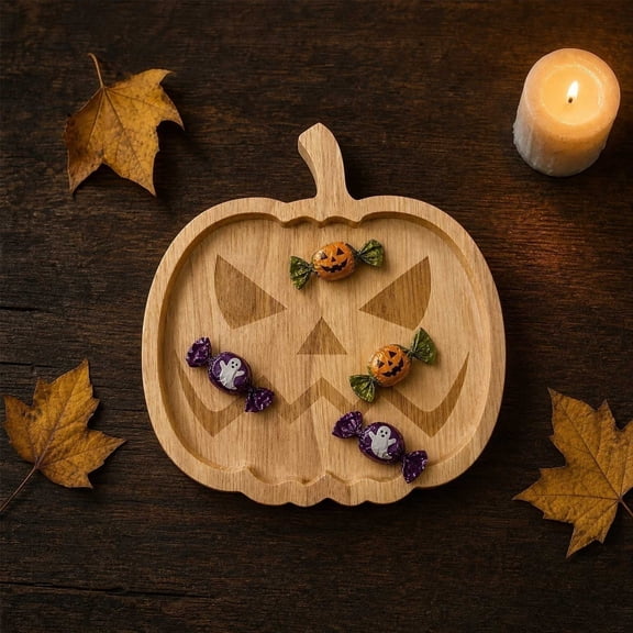 YYV Halloween Wooden Pumpkin Tray Serving Platter for Snack Candy Fruit Display Gothic Party Table Centerpiece Home Kitchen Decor