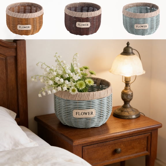 YYV Hand-Woven Rattan Flower Basket Medium Rustic Planter Decorative Wicker Storage Bin Natural Texture Orchid Display Home Garden Tabletop Organizer